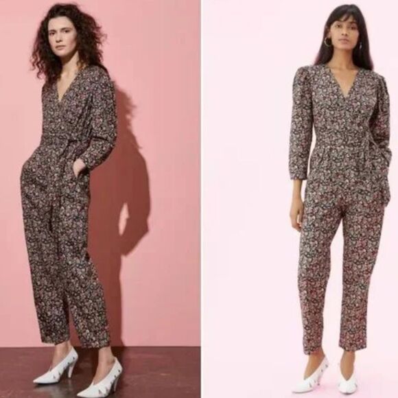 Rebecca Taylor La Vie Gitane Floral Wrap Cotton Long Sleeve Jumpsuit Size Large - Picture 16 of 16